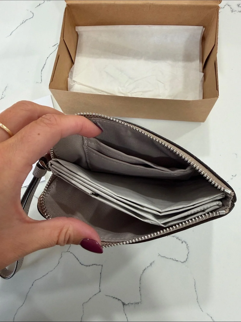 NWT COACH Zip Wristlet in Taupe Gray Leather